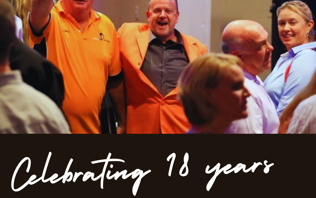 Image of Jaffa man Eddie and another man in orange shirt with Thumbs up on Creative Copywriting turns 18 blog